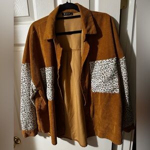 Leopard Accent Corduroy Utility Jacket
